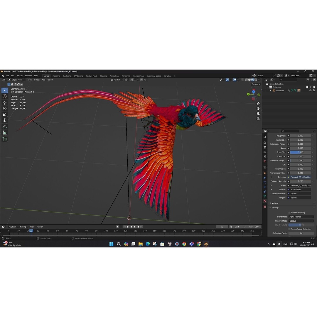 Pheasant Bird 3D Model – Rigged Animated Asset with PBR Textures - View 21