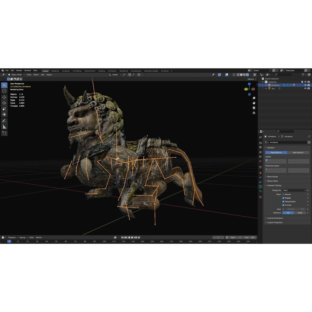 Lion Chinese 3D Model – Rigged Animated Asset with PBR Textures