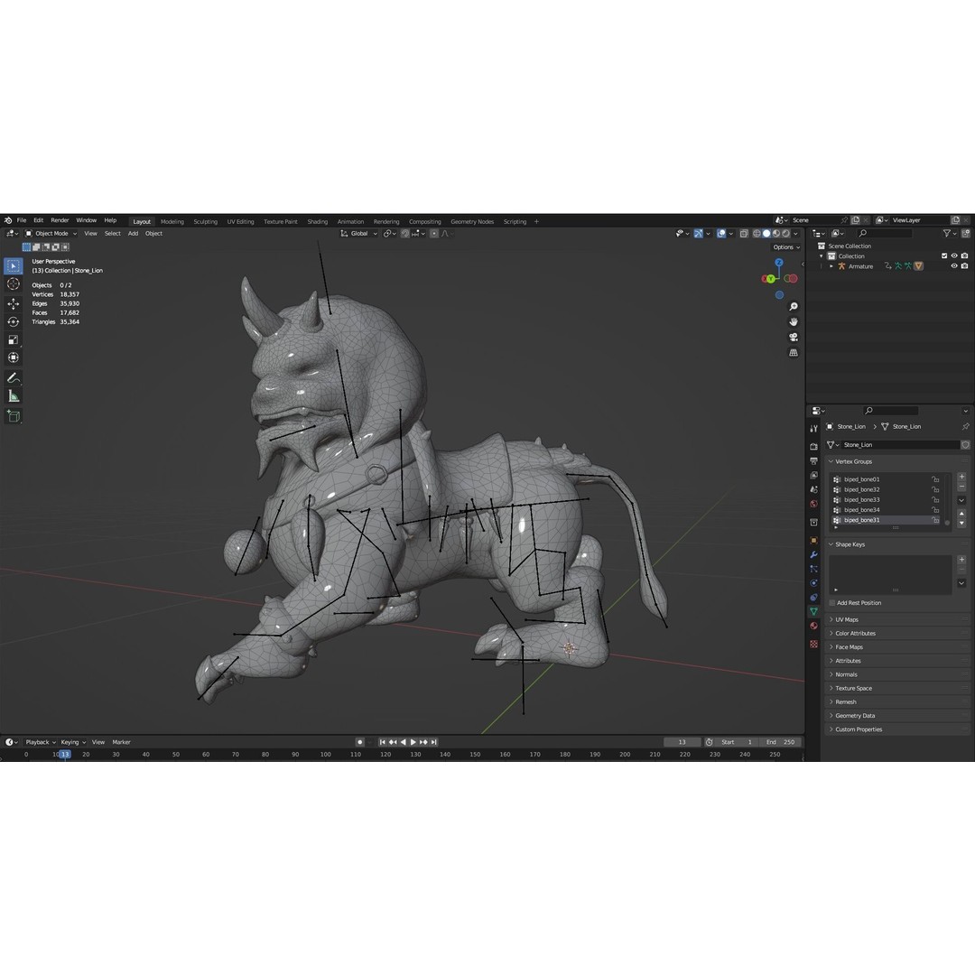 Lion Chinese 3D Model – Rigged Animated Asset with PBR Textures - View 20