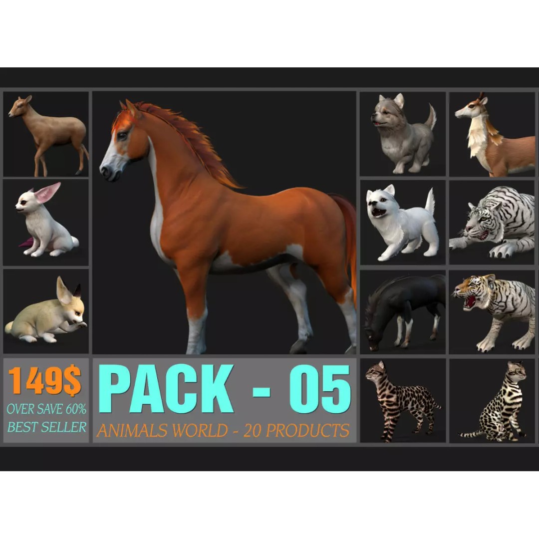 Animals World 3D Model – Rigged PBR Characters for Animation, FBX - View 2