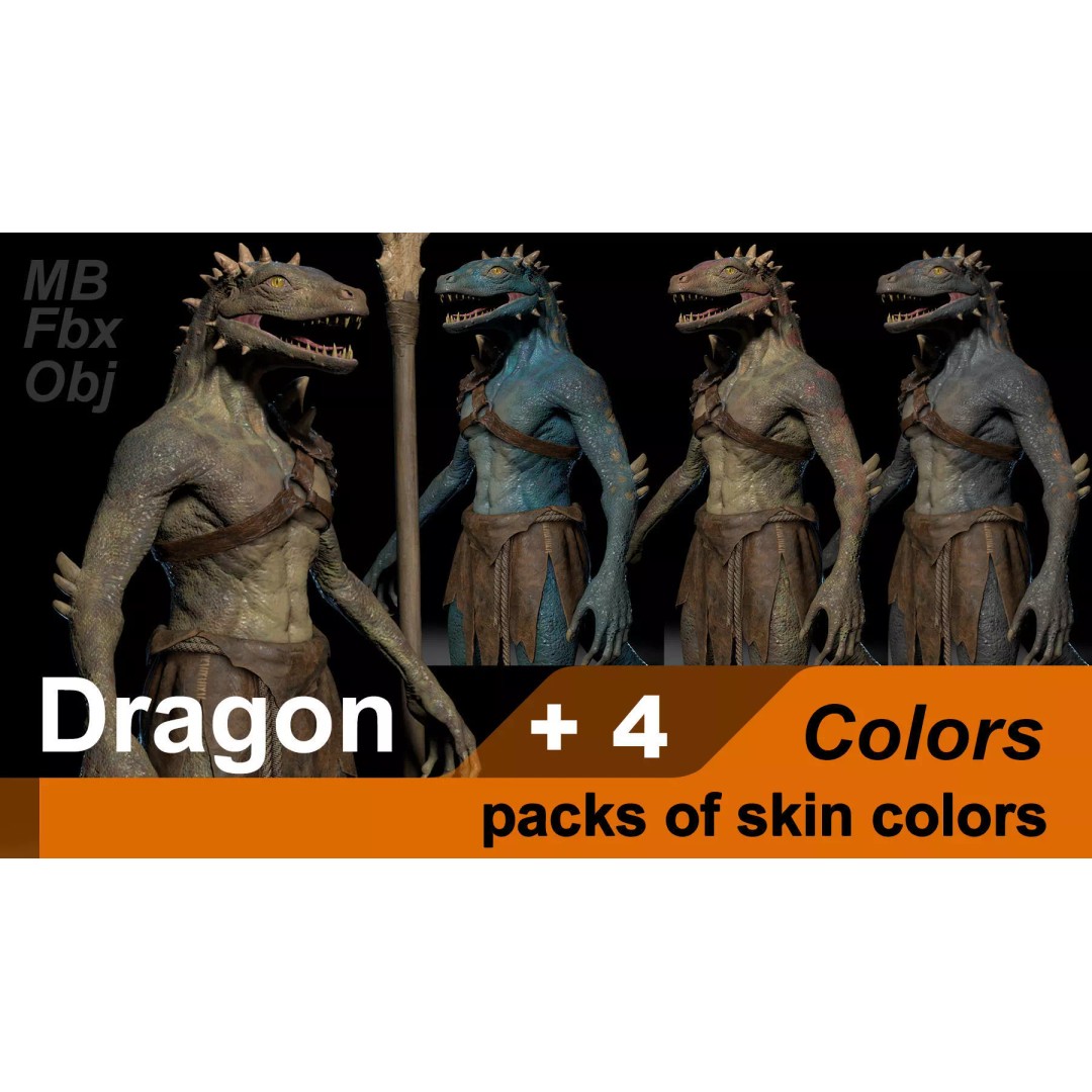 Dragon 3D Model – Low Poly Fantasy Character, FBX & OBJ Formats - View 2