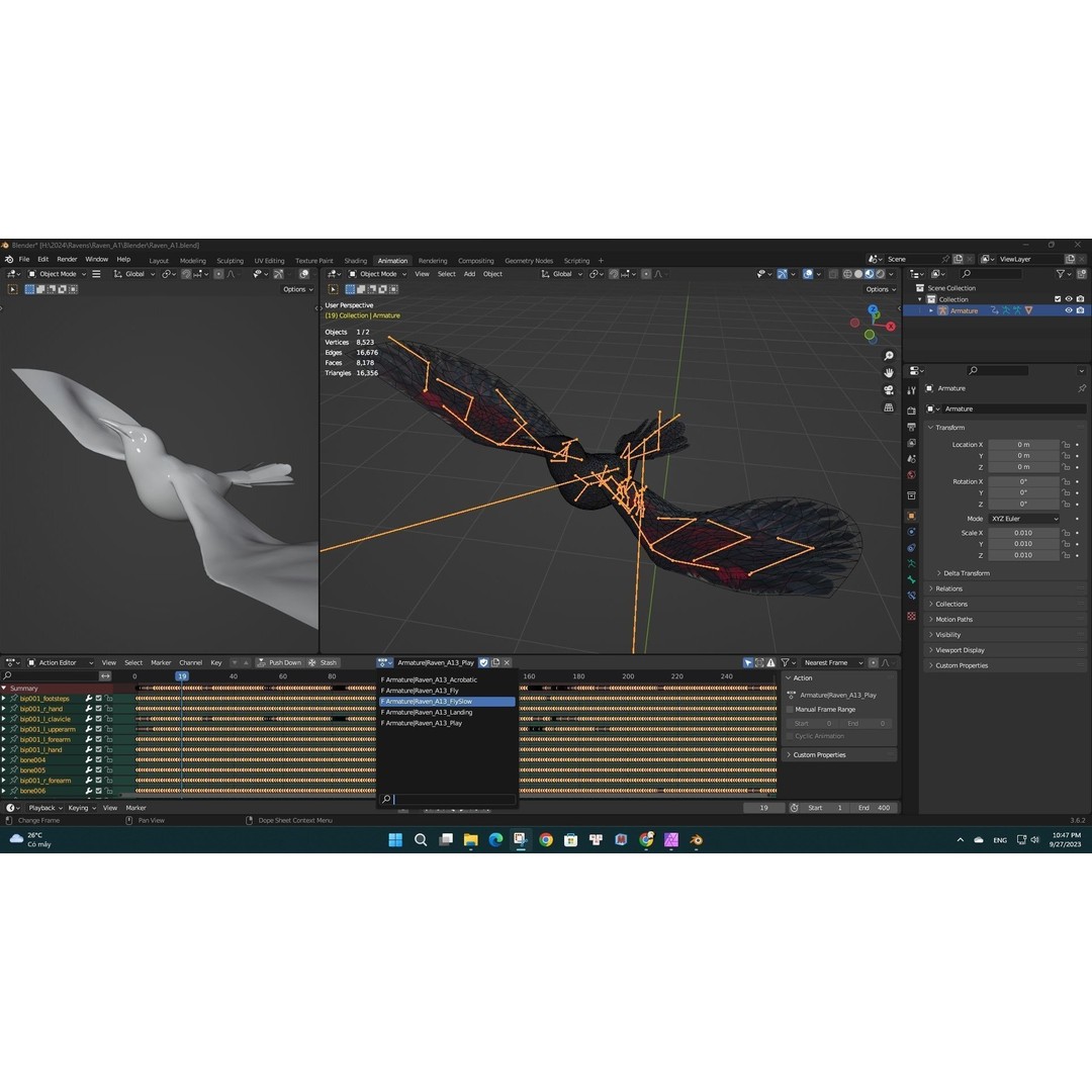 Raven A1 3D Model – Rigged Animated Bird with PBR Textures, FBX