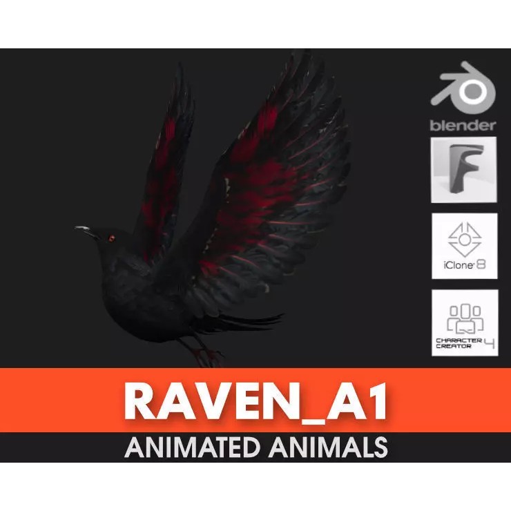 Raven A1 3D Model – Rigged Animated Bird with PBR Textures, FBX - View 2