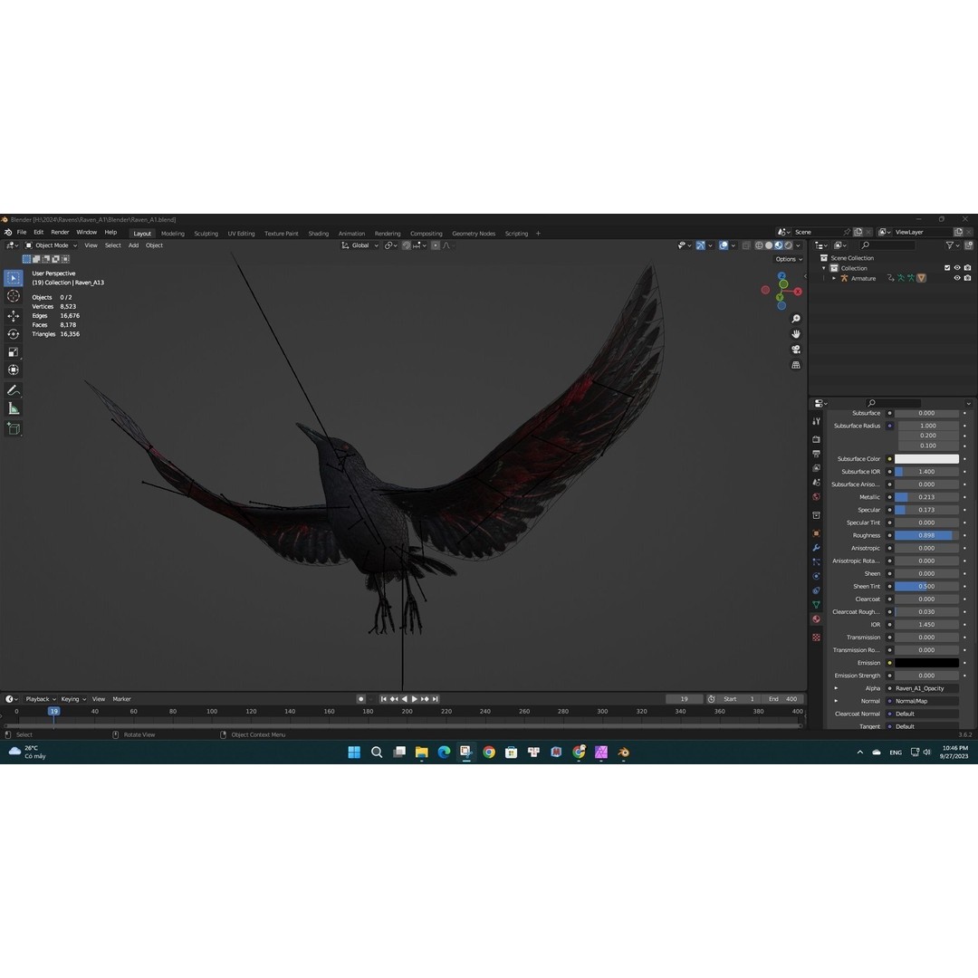 Raven A1 3D Model – Rigged Animated Bird with PBR Textures, FBX - View 8