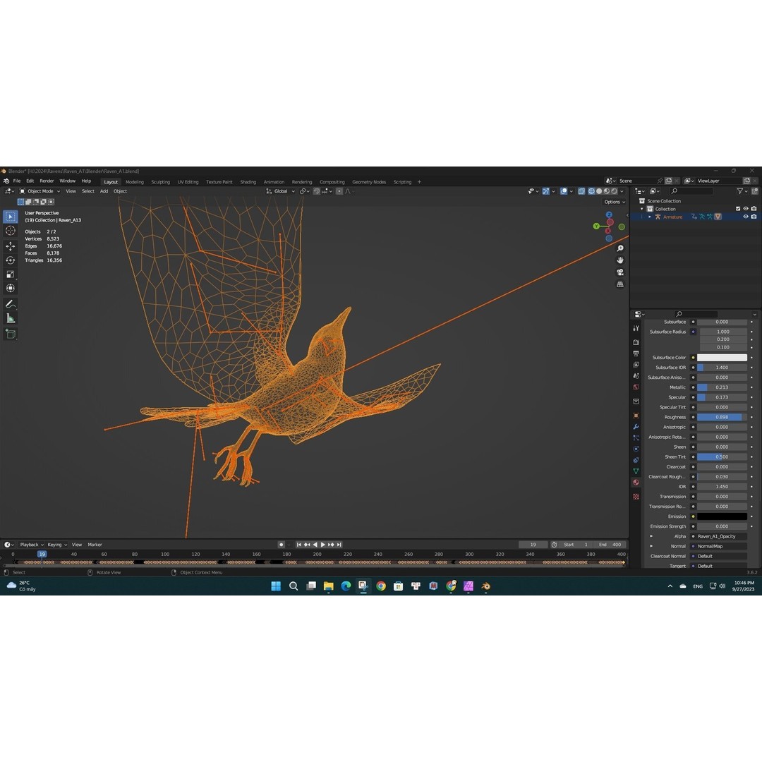 Raven A1 3D Model – Rigged Animated Bird with PBR Textures, FBX - View 9