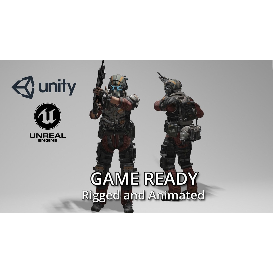 Sci-Fi Character 3D Model – Low Poly Game Ready, Rigged, FBX - View 3