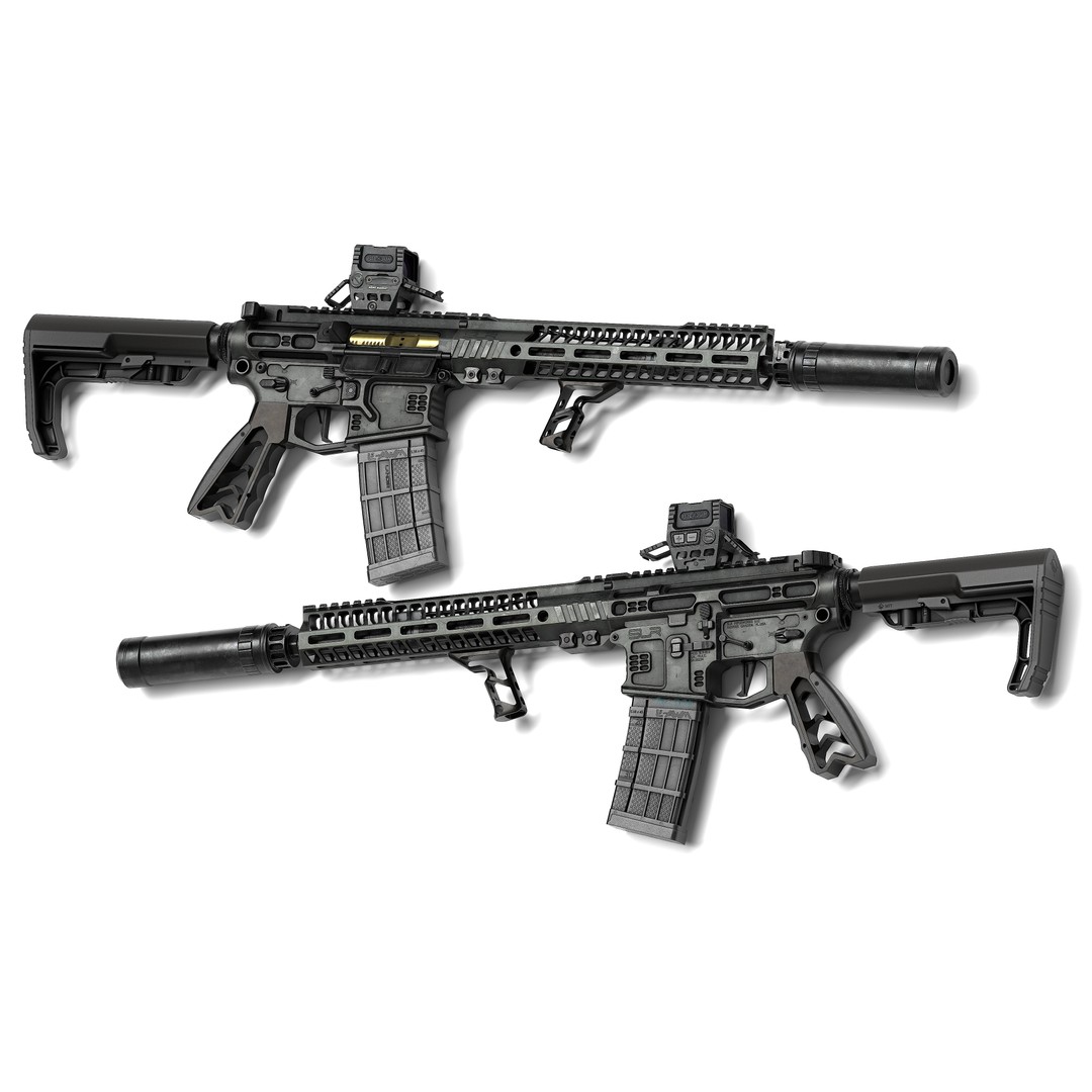 AR 15 SLR 3D Model – Low Poly Game Ready Asset, FBX, OBJ, Blender - View 3