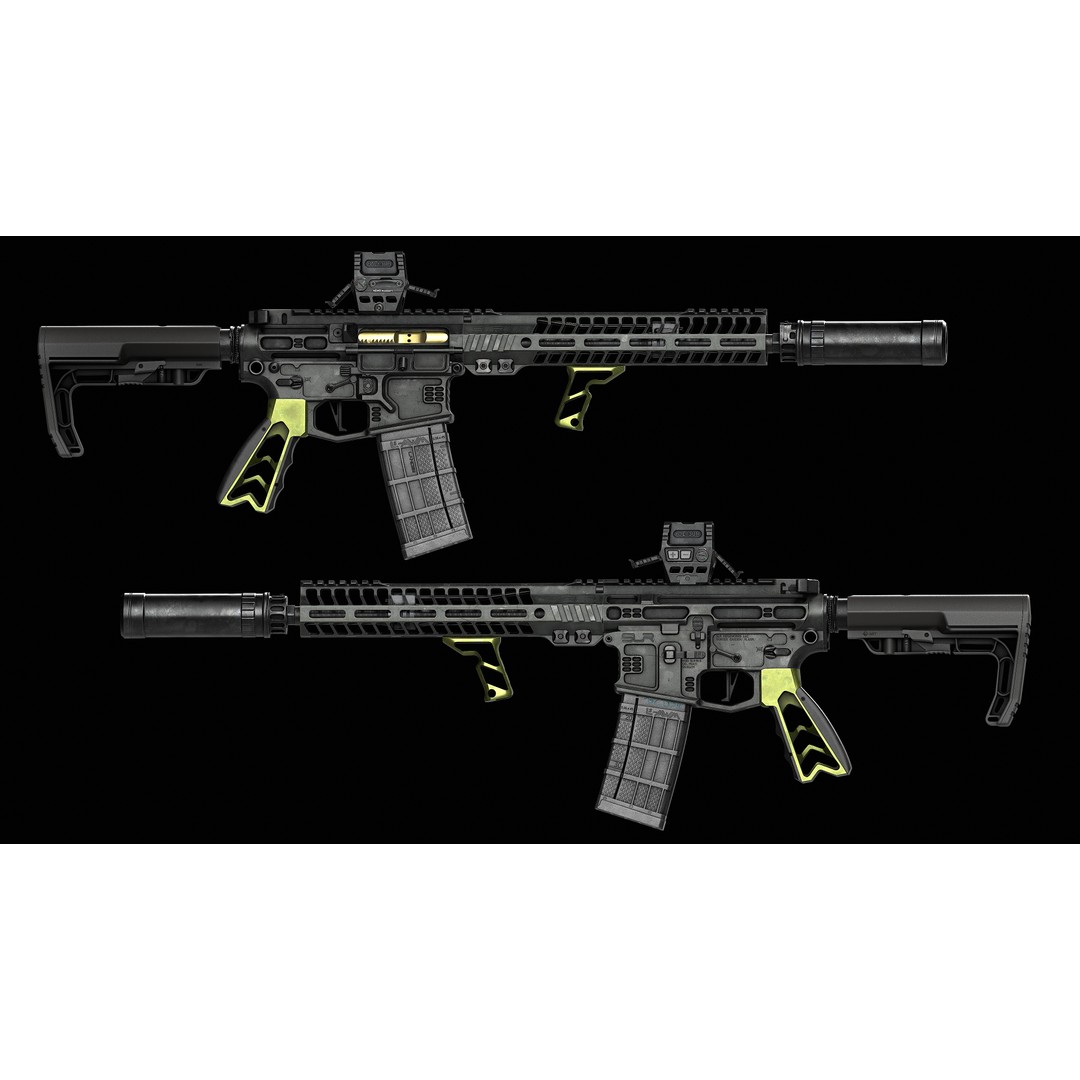 AR 15 SLR 3D Model – Low Poly Game Ready Asset, FBX, OBJ, Blender - View 35
