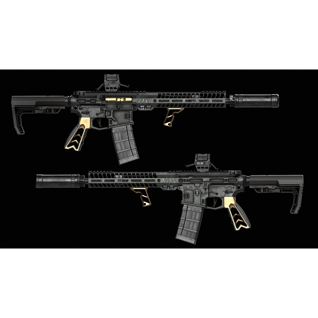 AR 15 SLR 3D Model – Low Poly Game Ready Asset, FBX, OBJ, Blender - View 37