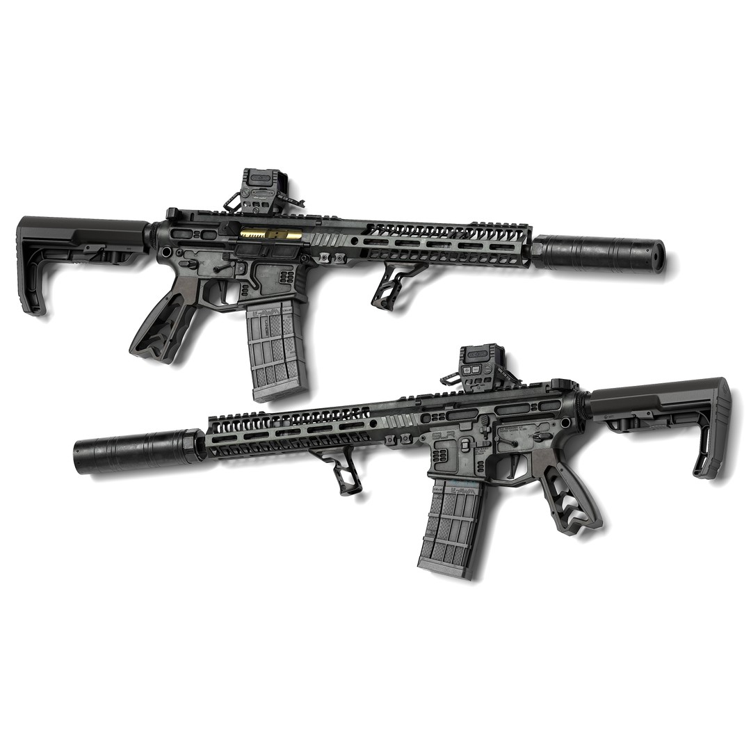 AR 15 SLR 3D Model – Low Poly Game Ready Asset, FBX, OBJ, Blender - View 4