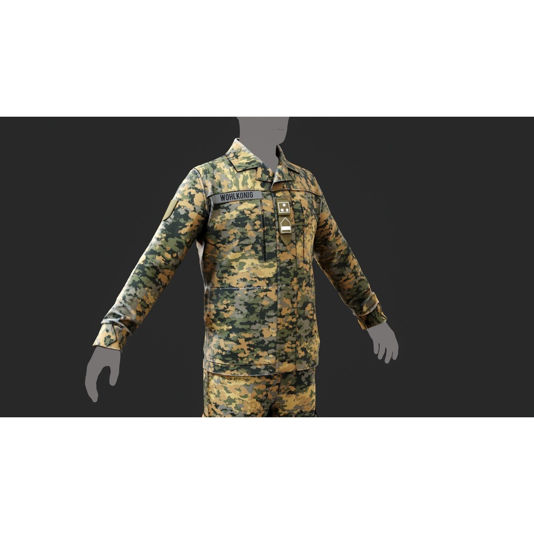 Austrian Armed Forces Shirt and Pants 3D Model – Game-Ready Low Poly Asset, FBX - View 14