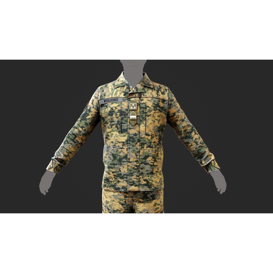 Austrian Armed Forces Shirt and Pants 3D Model – Game-Ready Low Poly Asset, FBX - View 15