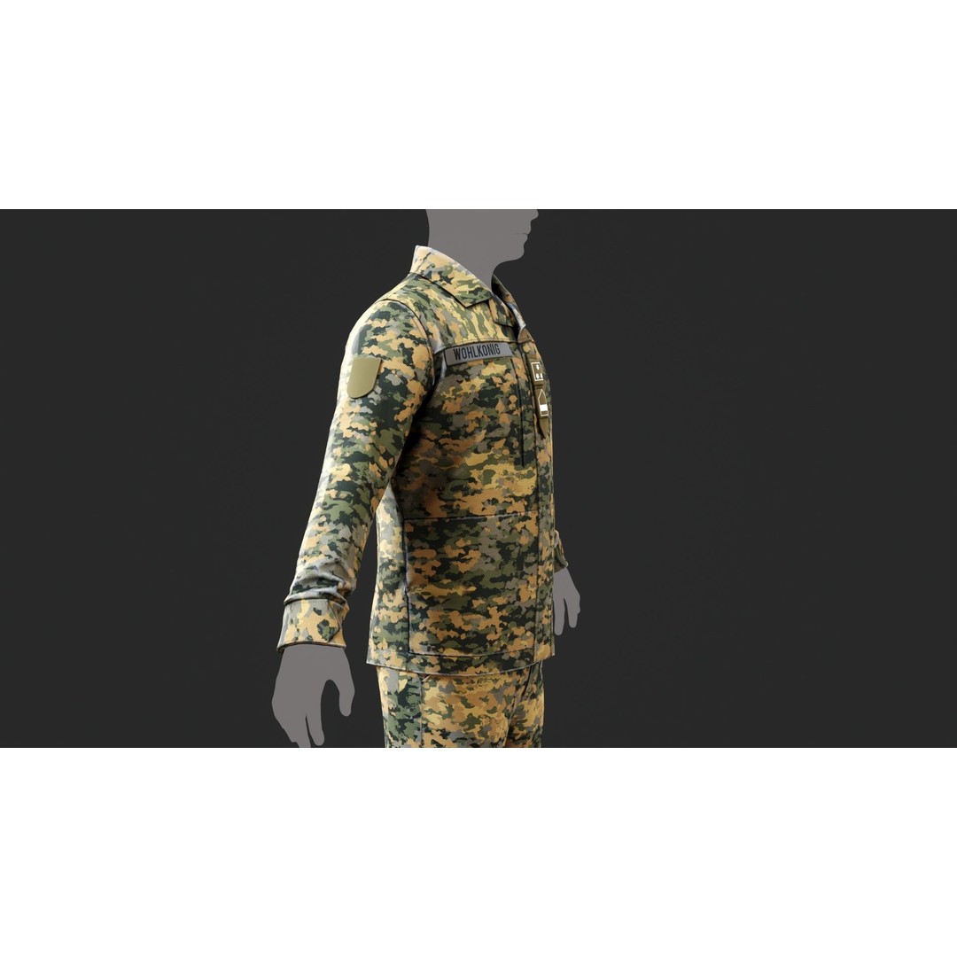 Austrian Armed Forces Shirt and Pants 3D Model – Game-Ready Low Poly Asset, FBX - View 23