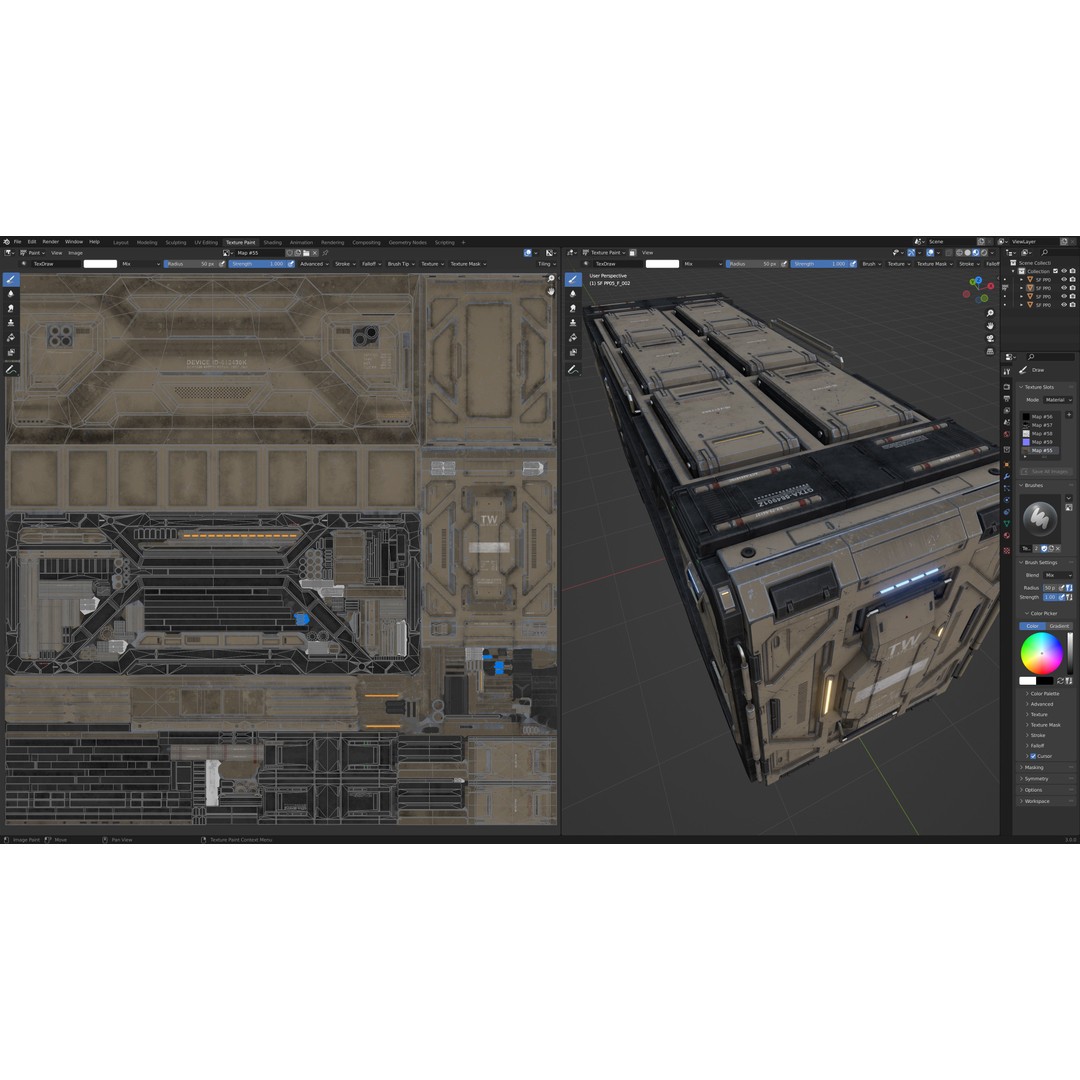 Sci-Fi Container Type F 3D Model – Low Poly PBR Asset, FBX & OBJ