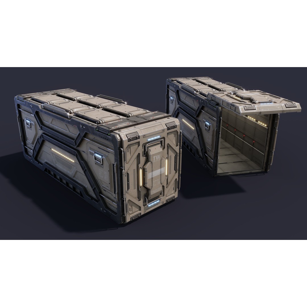 Sci-Fi Container Type F 3D Model – Low Poly PBR Asset, FBX & OBJ - View 3