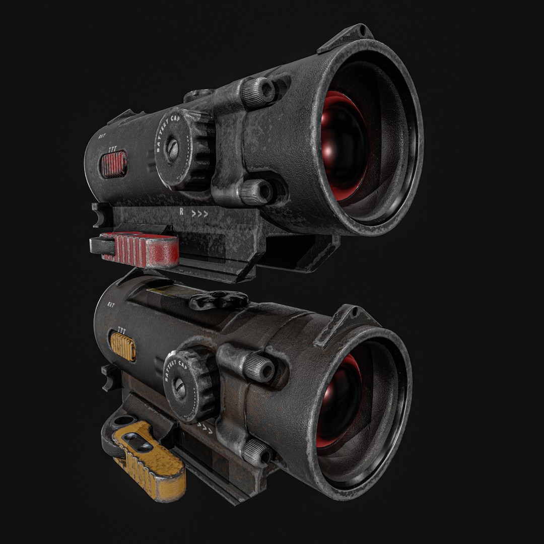 2X-4X Gun Scope 3D Model – Low Poly PBR Asset, FBX, Blender - View 3