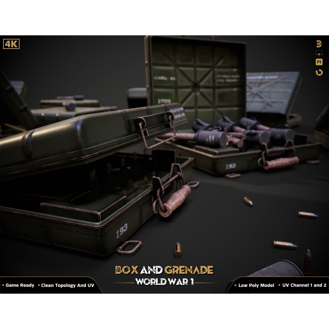 Military Box and Grenade 3D Model – Low Poly Game Ready Asset, FBX - View 10