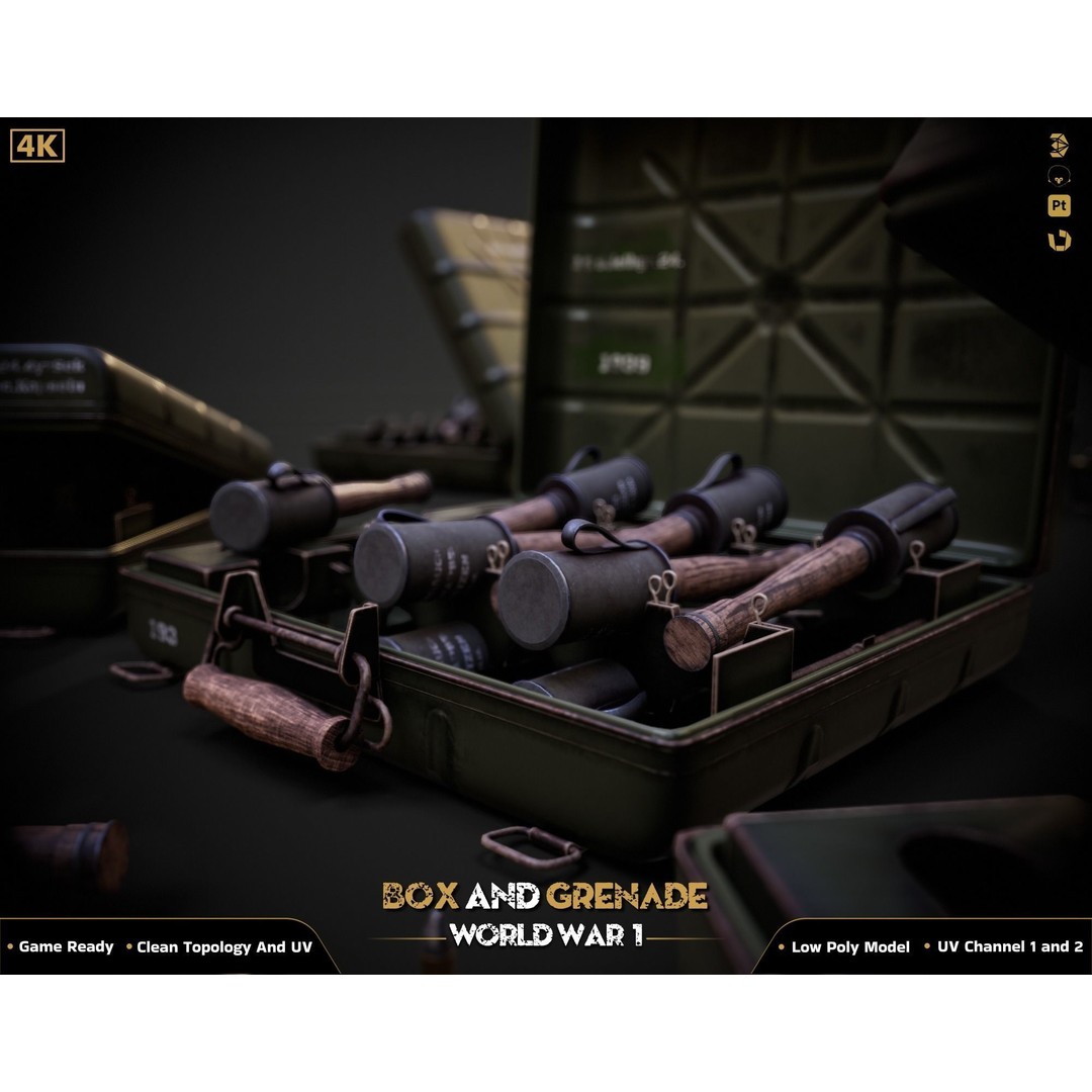 Military Box and Grenade 3D Model – Low Poly Game Ready Asset, FBX - View 11