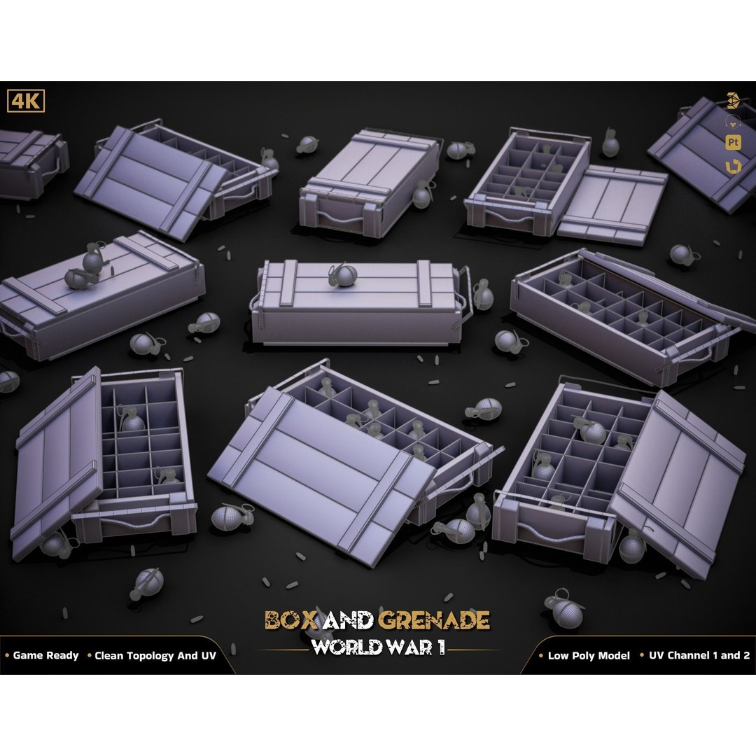 Military Box and Grenade 3D Model – Low Poly Game Ready Asset, FBX - View 16