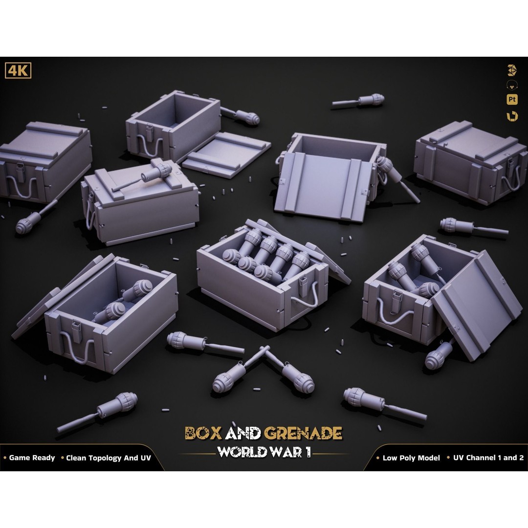 Military Box and Grenade 3D Model – Low Poly Game Ready Asset, FBX - View 17