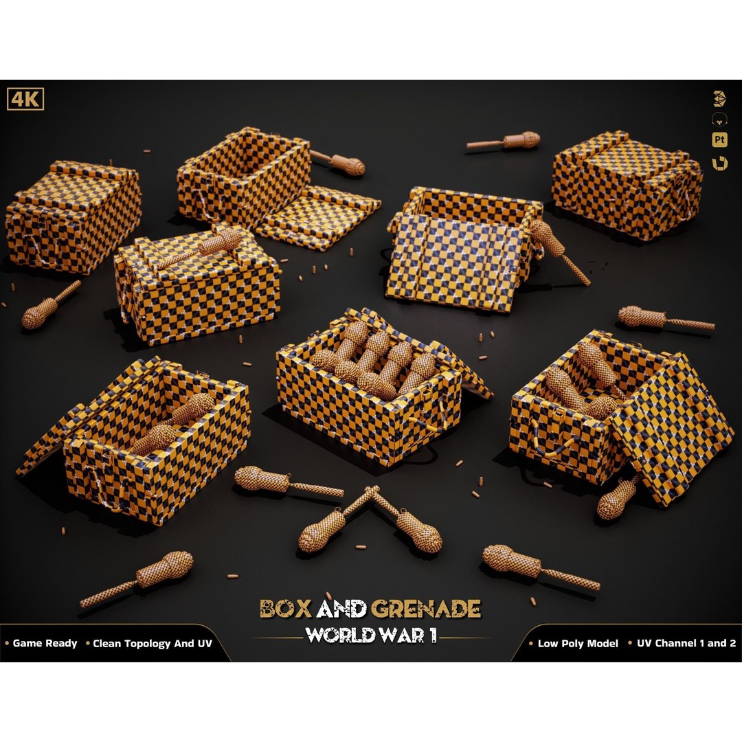Military Box and Grenade 3D Model – Low Poly Game Ready Asset, FBX - View 18