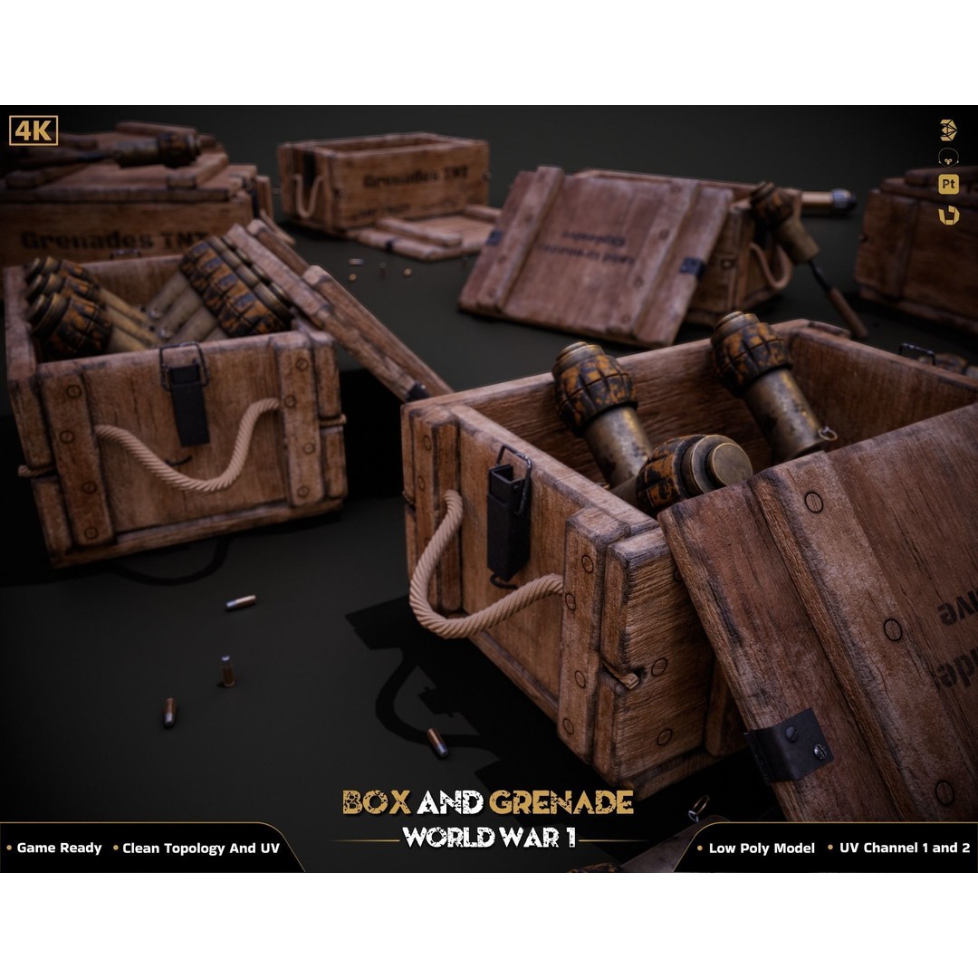 Military Box and Grenade 3D Model – Low Poly Game Ready Asset, FBX - View 19