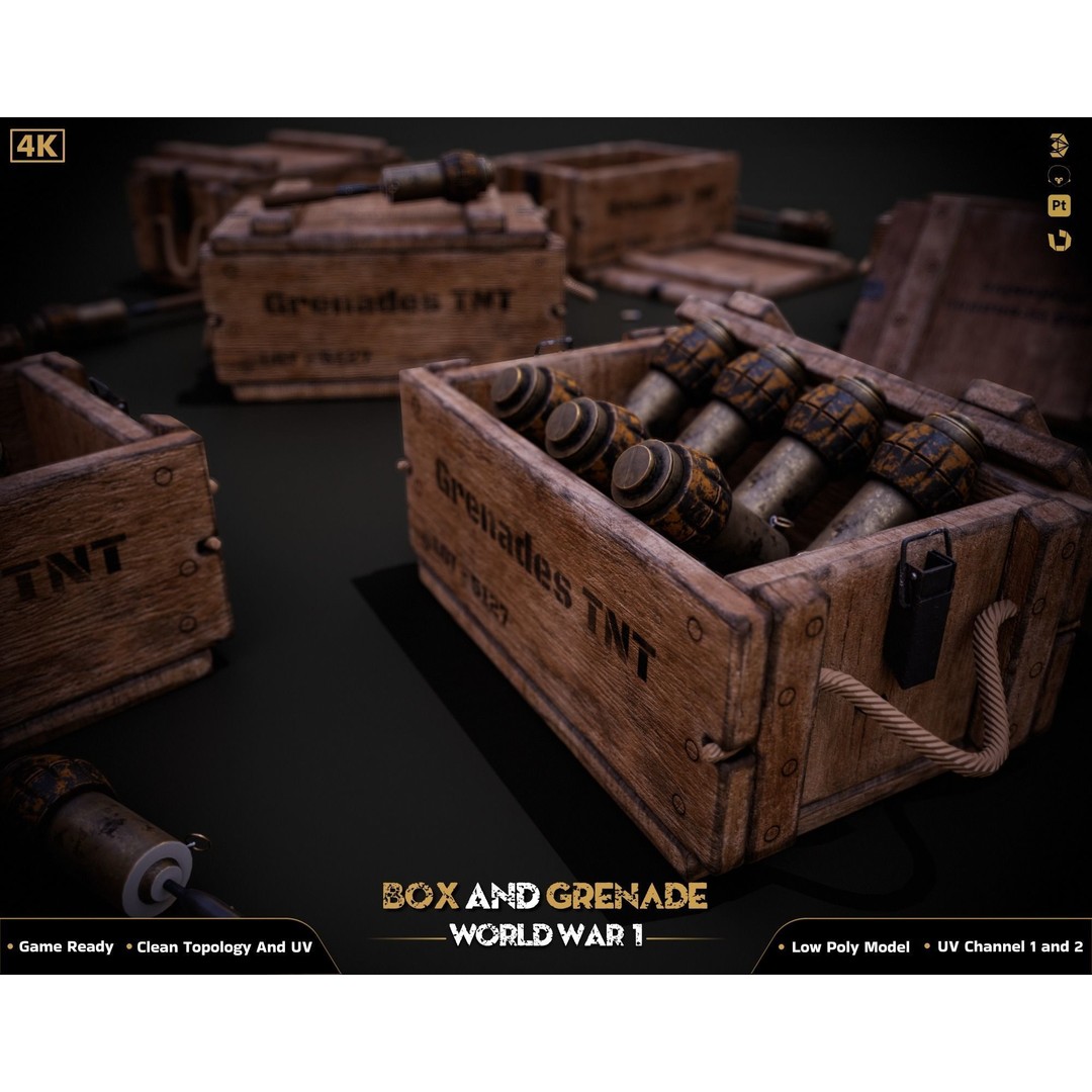 Military Box and Grenade 3D Model – Low Poly Game Ready Asset, FBX - View 20