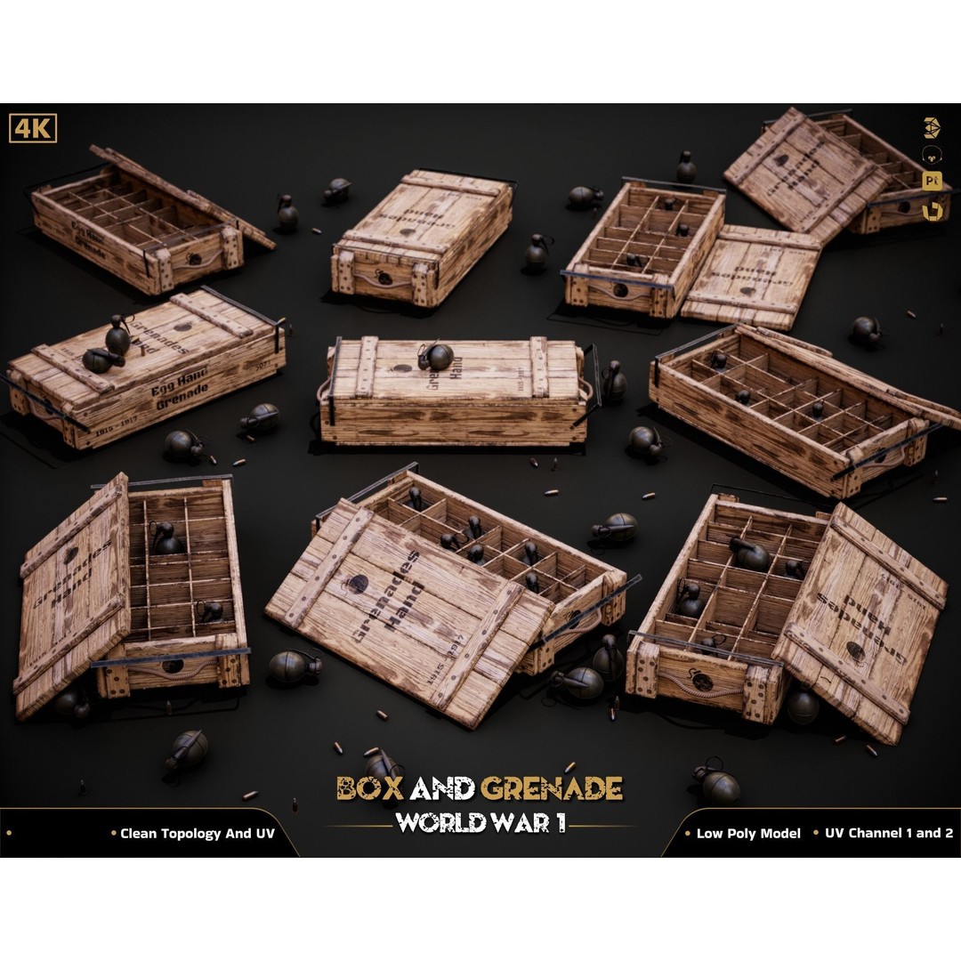 Military Box and Grenade 3D Model – Low Poly Game Ready Asset, FBX - View 5