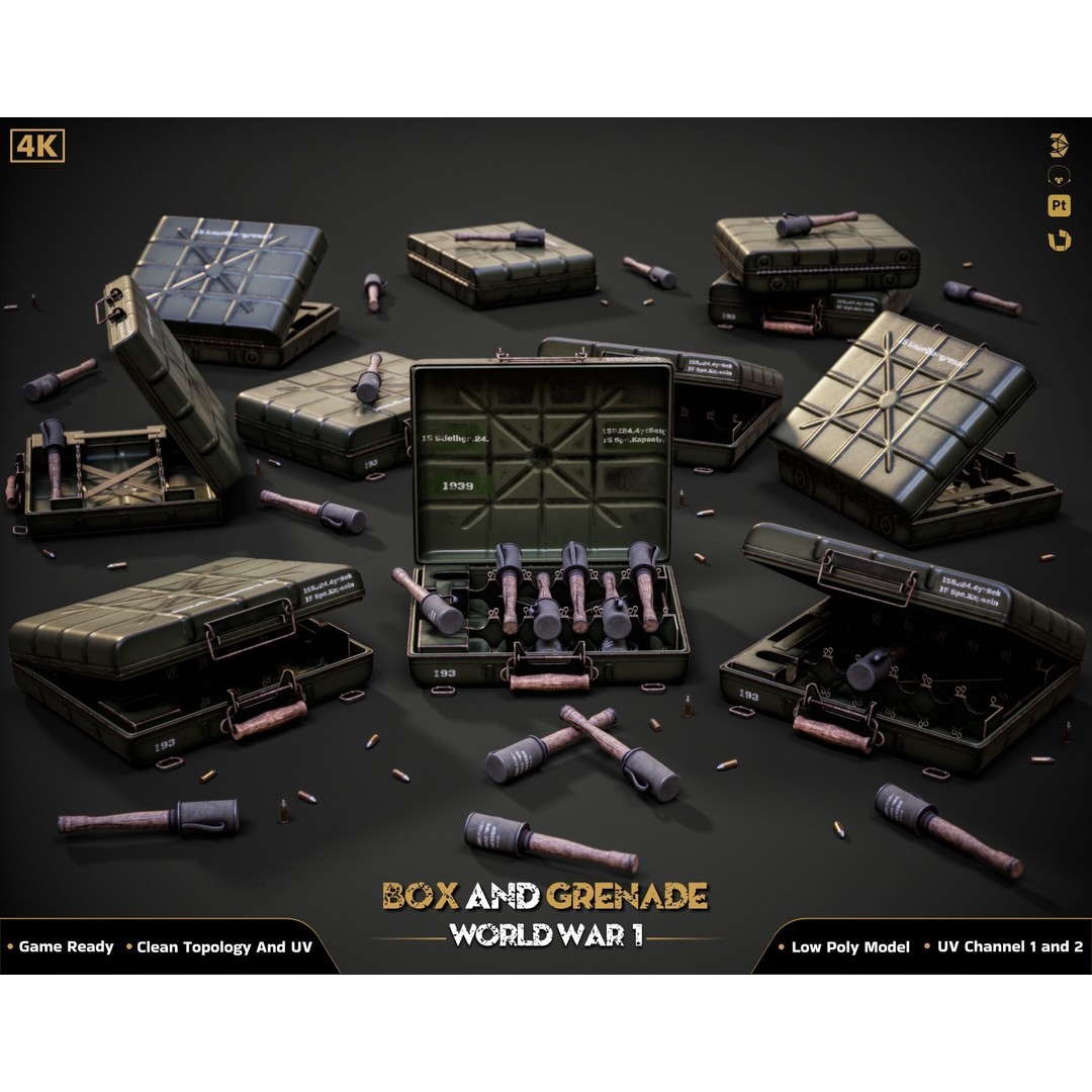 Military Box and Grenade 3D Model – Low Poly Game Ready Asset, FBX - View 6
