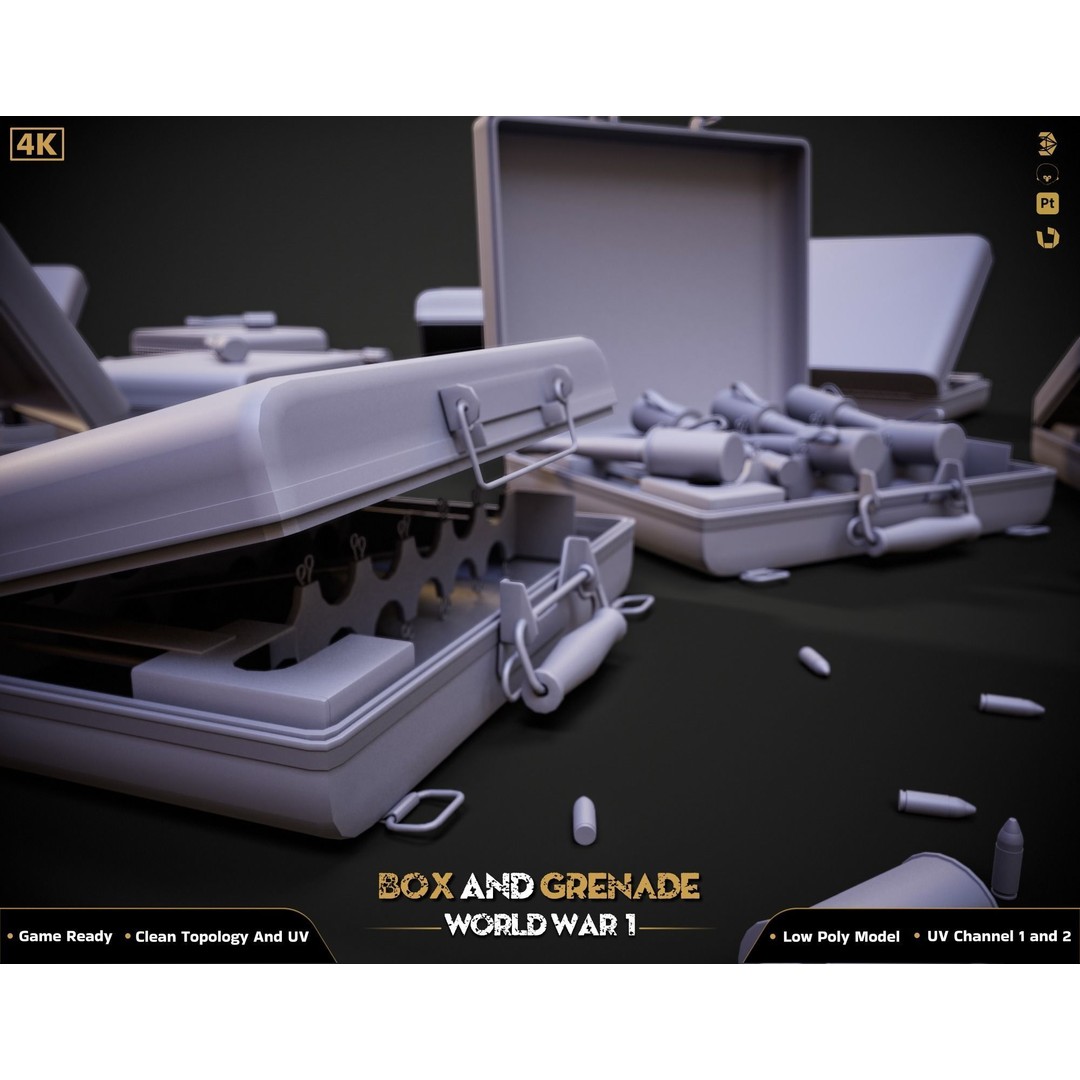 Military Box and Grenade 3D Model – Low Poly Game Ready Asset, FBX - View 9