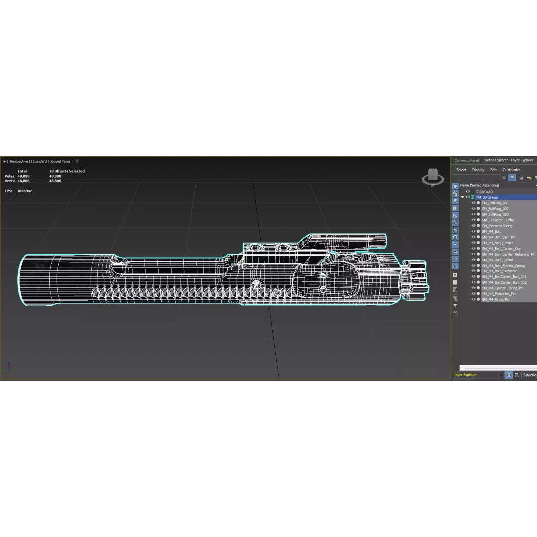 Bolt Carrier 3D Model – High Poly M4/AR15/M16 with PBR Textures