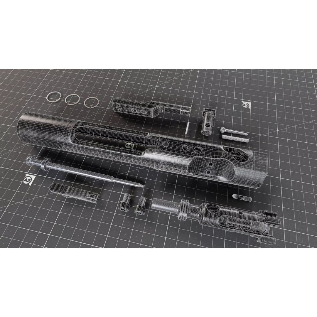 Bolt Carrier 3D Model – High Poly M4/AR15/M16 with PBR Textures - View 5