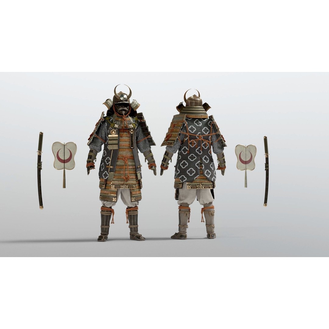 Medieval Japanese Samurai 3D Model – High Poly Character with PBR Textures - View 24