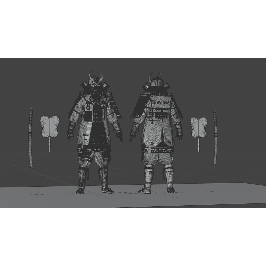 Medieval Japanese Samurai 3D Model – High Poly Character with PBR Textures - View 33