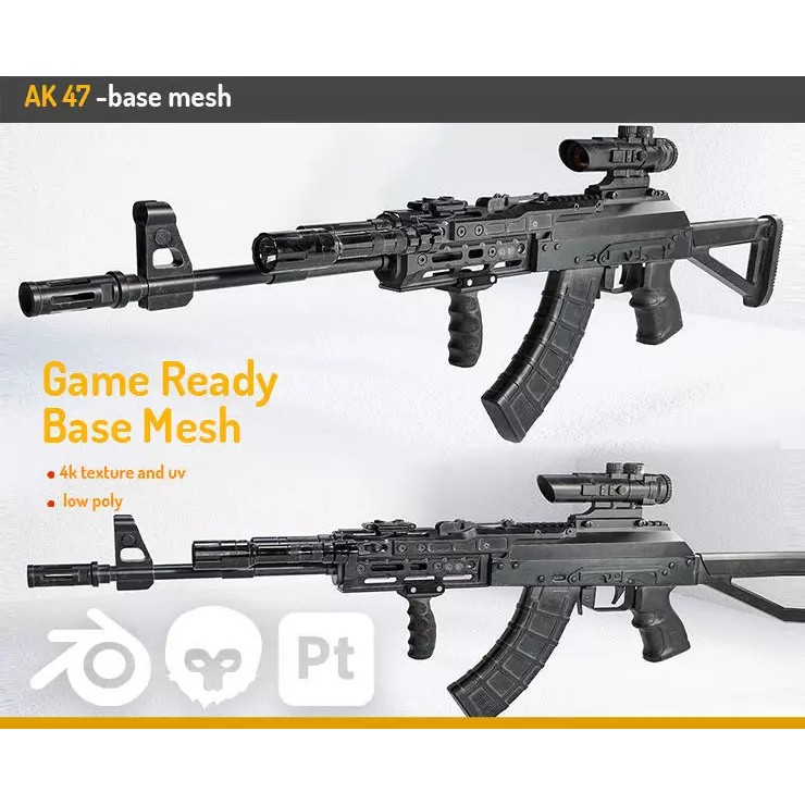 AK-47 3D Model – Low Poly Game Ready Weapon with PBR Textures - View 2