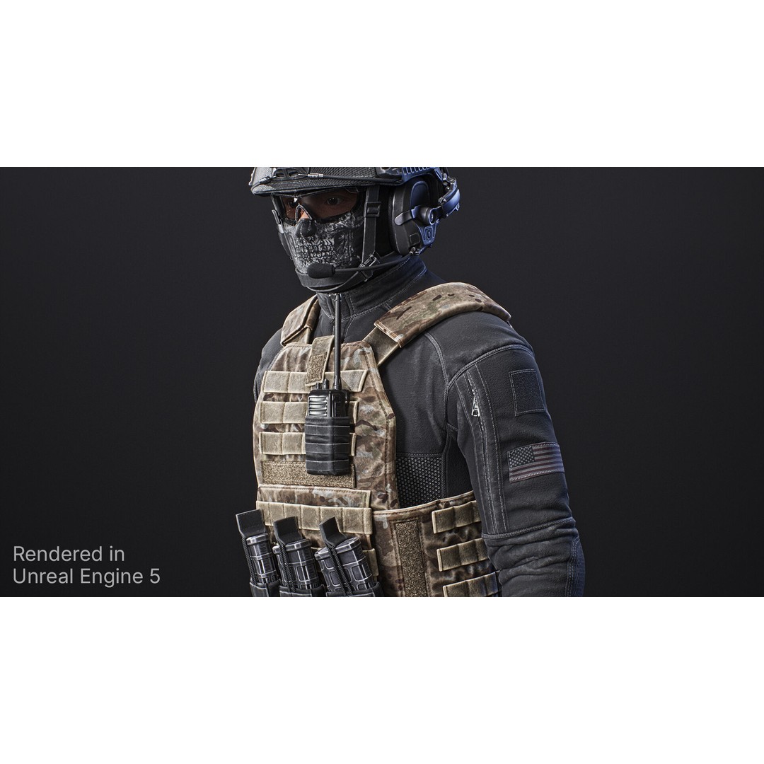 Tactical Soldier 3D Model – Low Poly Game Asset, FBX, Rigged - View 13