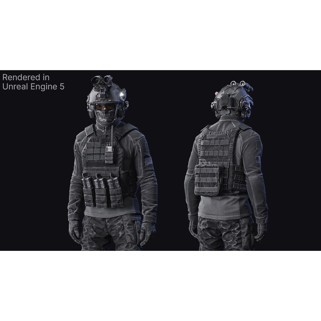 Tactical Soldier 3D Model – Low Poly Game Asset, FBX, Rigged - View 3