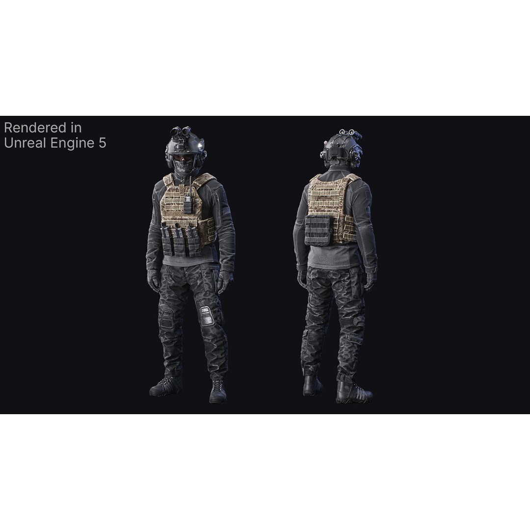 Tactical Soldier 3D Model – Low Poly Game Asset, FBX, Rigged - View 8