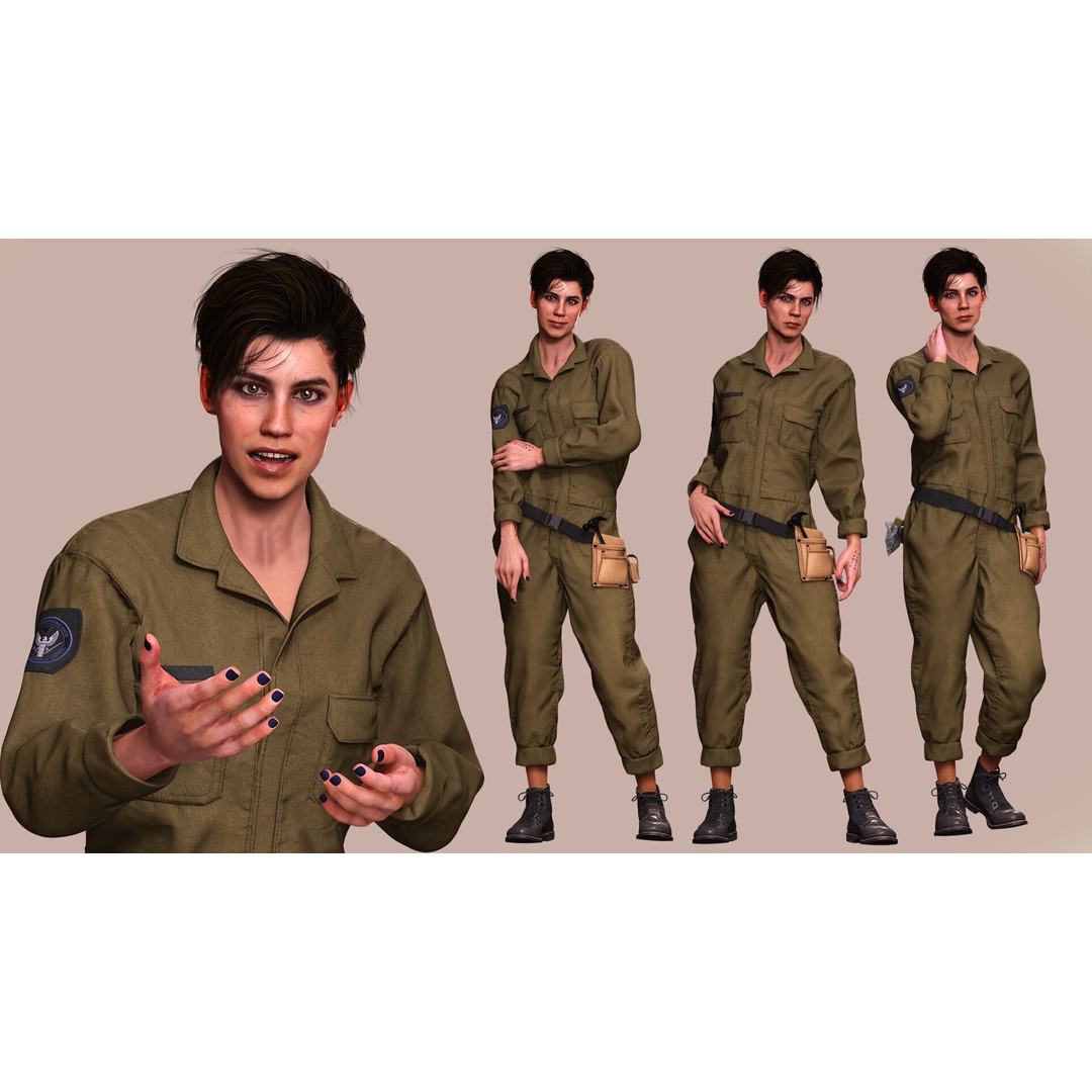 Tactical Worker 3D Model – Low Poly Rigged Character with PBR Textures - View 10