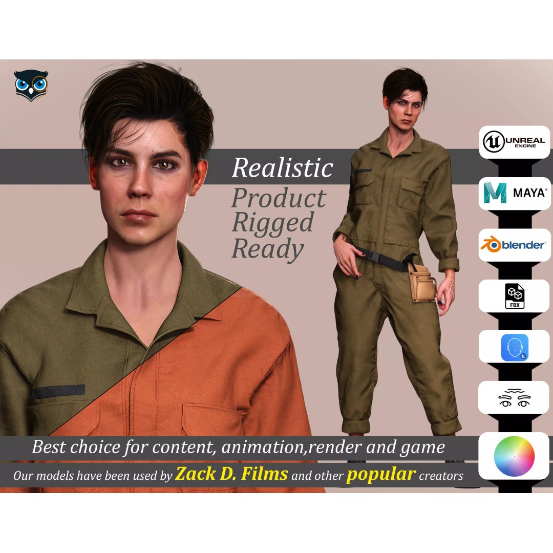Tactical Worker 3D Model – Low Poly Rigged Character with PBR Textures - View 2