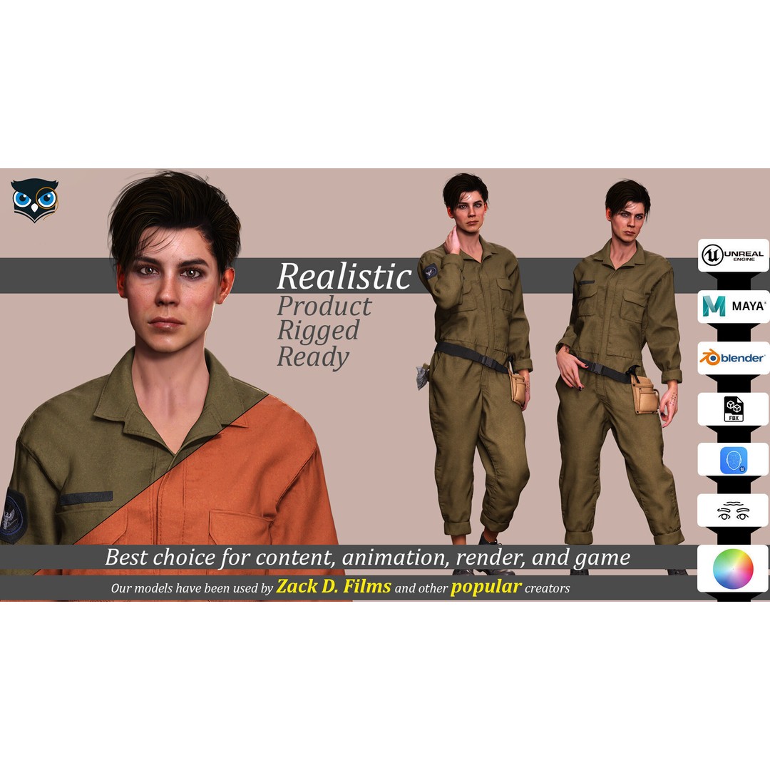 Tactical Worker 3D Model – Low Poly Rigged Character with PBR Textures - View 3