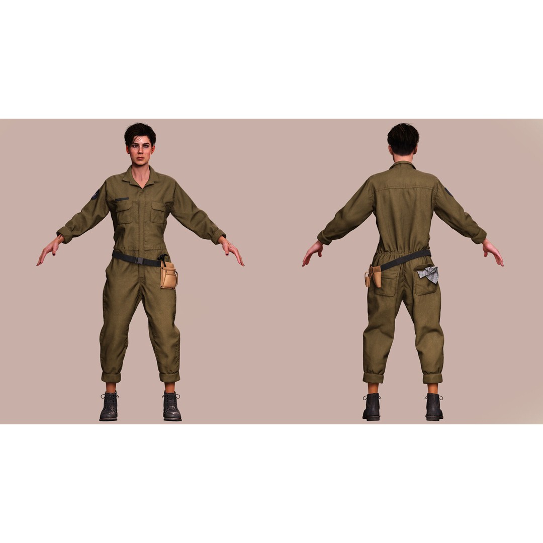 Tactical Worker 3D Model – Low Poly Rigged Character with PBR Textures - View 4