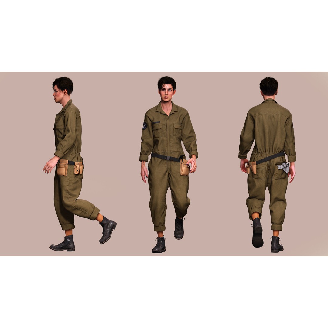 Tactical Worker 3D Model – Low Poly Rigged Character with PBR Textures - View 6