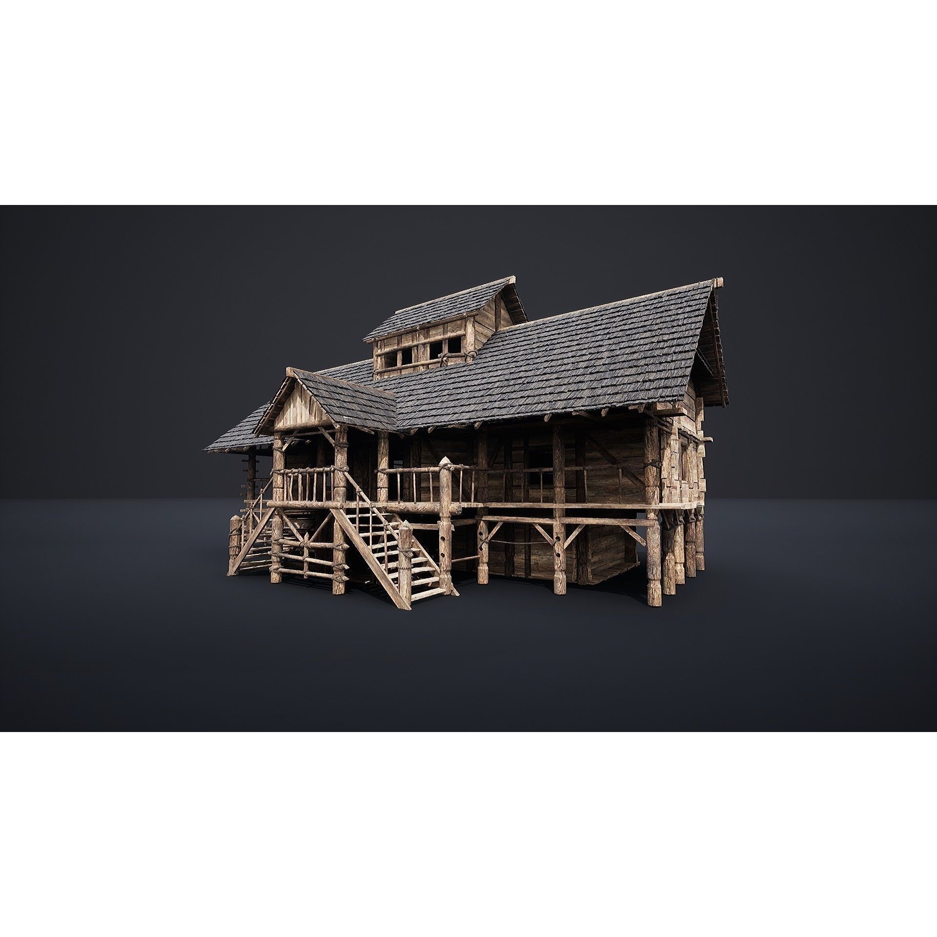 Enterable Medieval Slavic Cottage - Low-Poly Game-Ready 3D Model - View 9