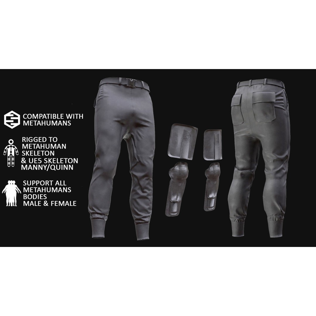 Military Armored Pants 3D Model – Rigged Low-Poly Tactical Clothing for UE5 - View 3
