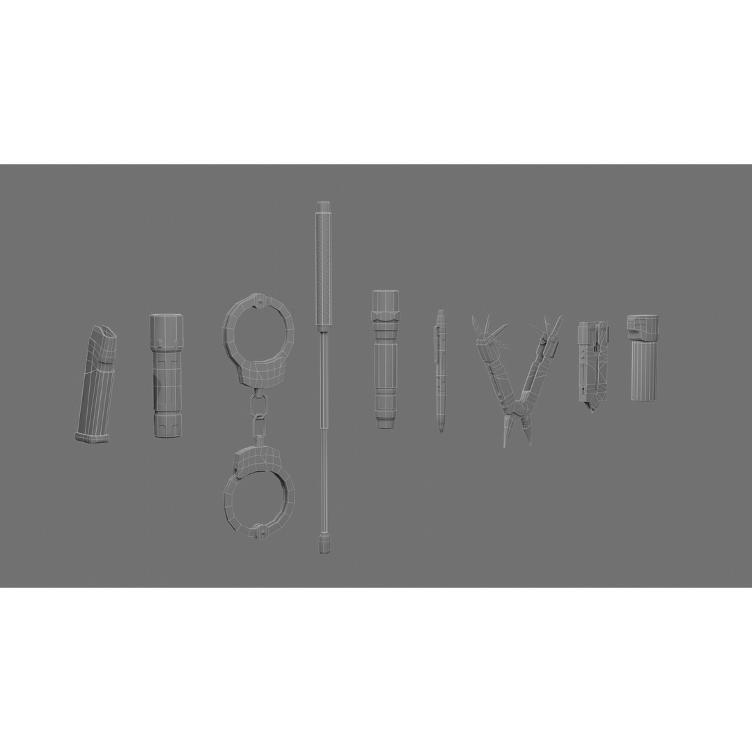Police Belt Gear Set 3D Model – Low Poly Game Asset, FBX, OBJ
