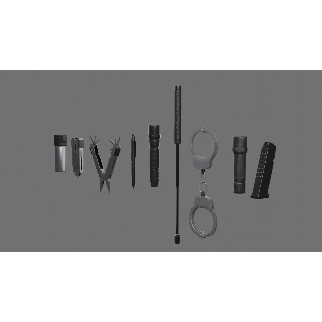 Police Belt Gear Set 3D Model – Low Poly Game Asset, FBX, OBJ - View 15