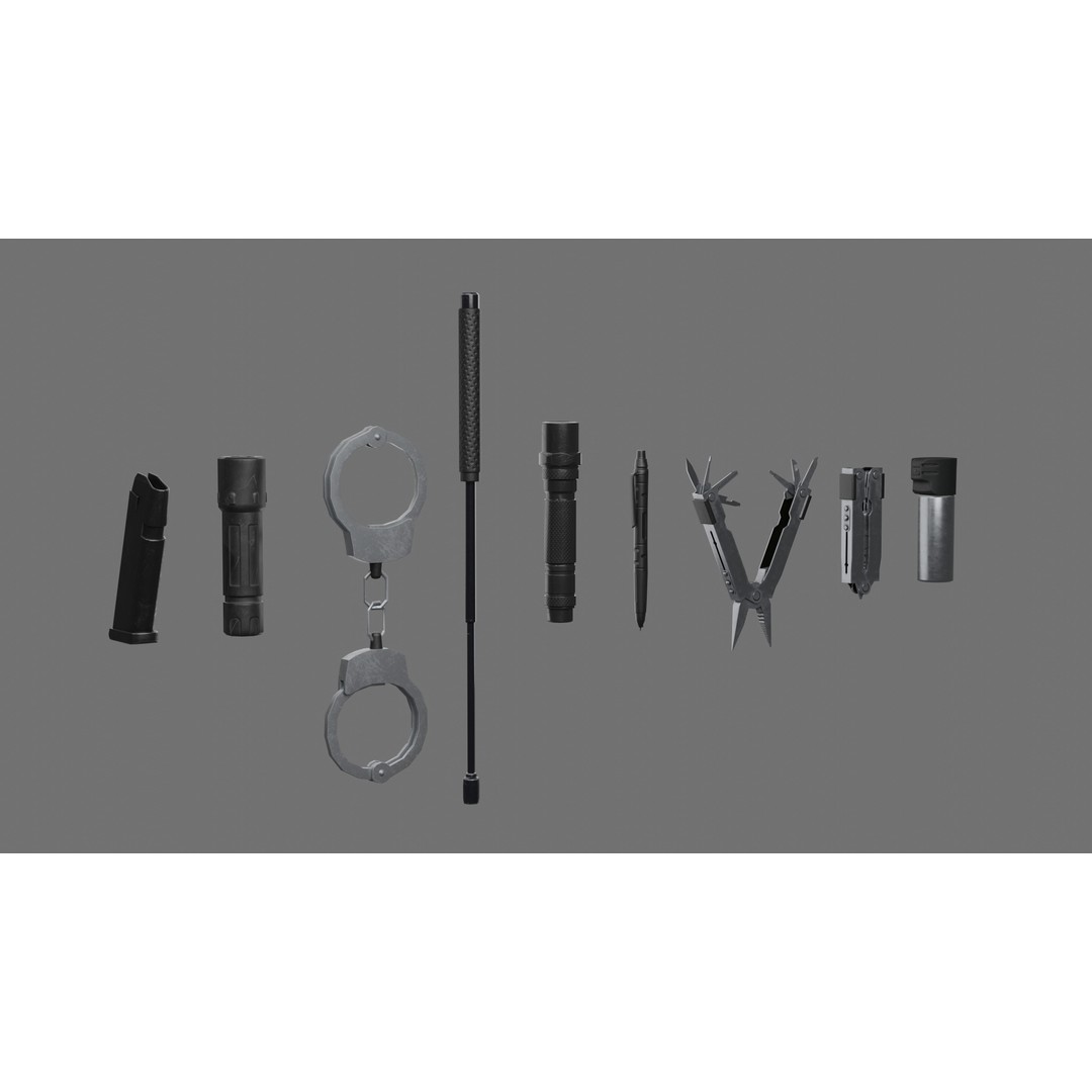 Police Belt Gear Set 3D Model – Low Poly Game Asset, FBX, OBJ - View 18