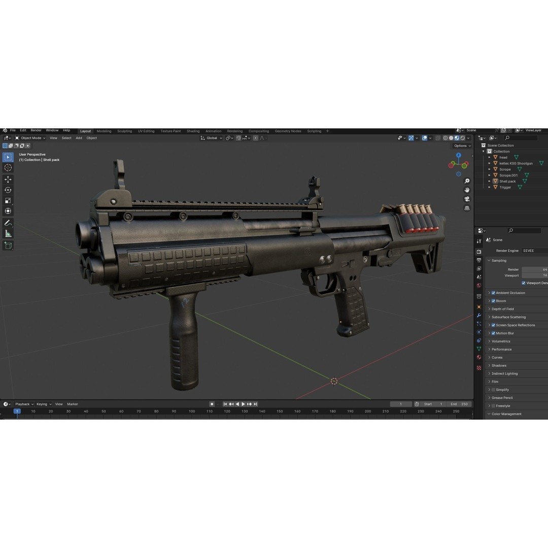 KelTec KSG Shotgun 3D Model – Low Poly Game Ready Asset, FBX - View 24