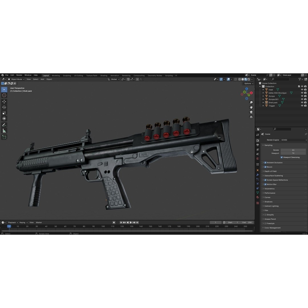 KelTec KSG Shotgun 3D Model – Low Poly Game Ready Asset, FBX - View 25